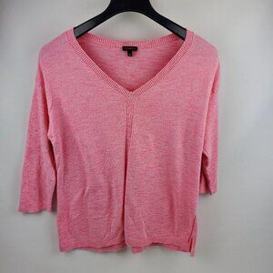 Talbots Womens Sweater 3/4 Sleeve Side Split V-Neck Pullover Pink Large Cotton